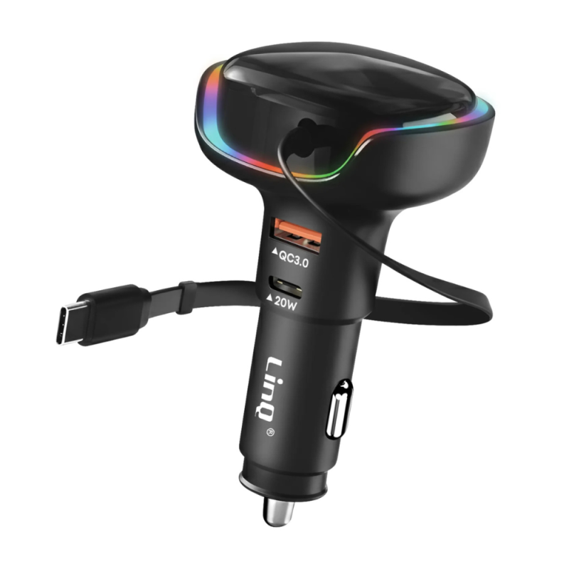 Chargeur Voiture Type-C 20W + USB QC 3.0 avec Câble Type-C 30w Noir - LinQ CA2349 — Accessoire · Smarty Paris 18e